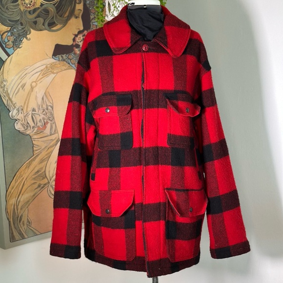 Vintage WOOLRICH Mackinaw 504 Buffalo Plaid Wool Jacket Mens lined Hunting Coat - Picture 3 of 9